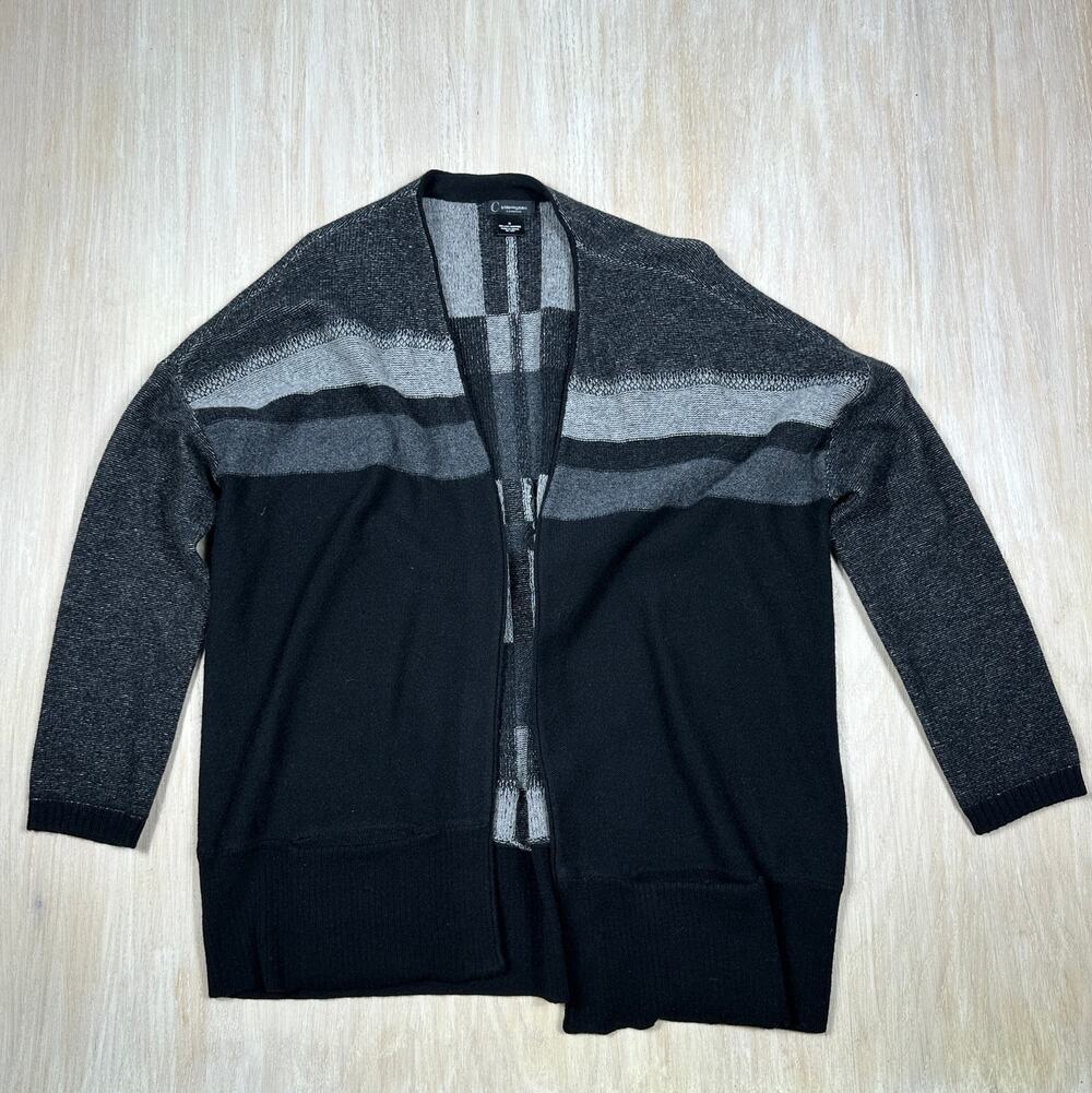 C by Bloomingdales Gray Stripe Cashmere Open Front Knit Cardigan Sweater Medium